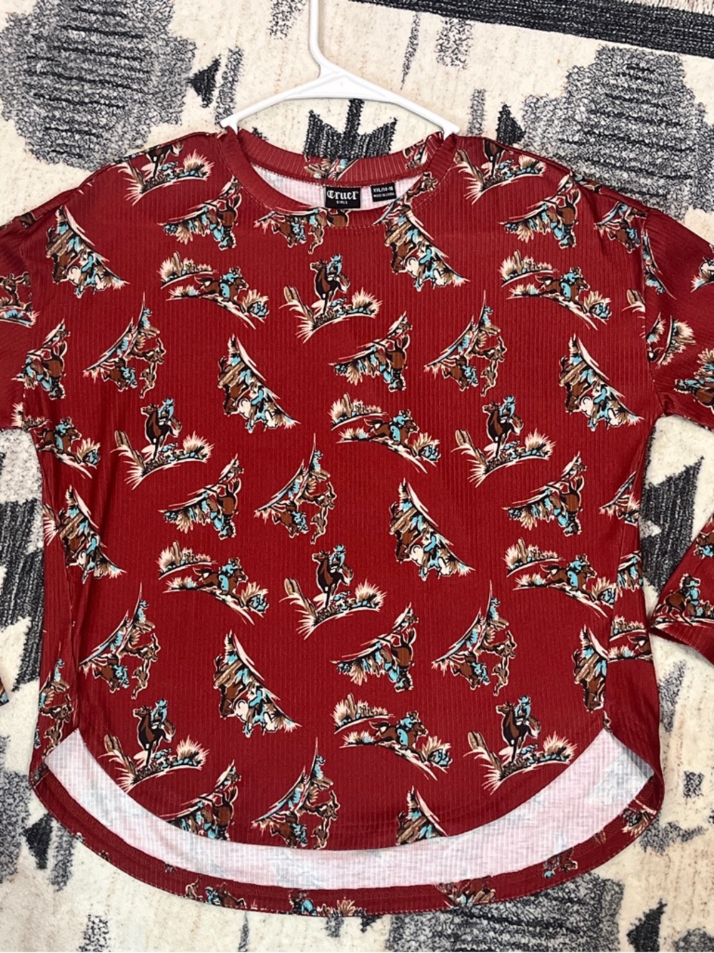 Cruel Girl Red Western Print Long Sleeve Top